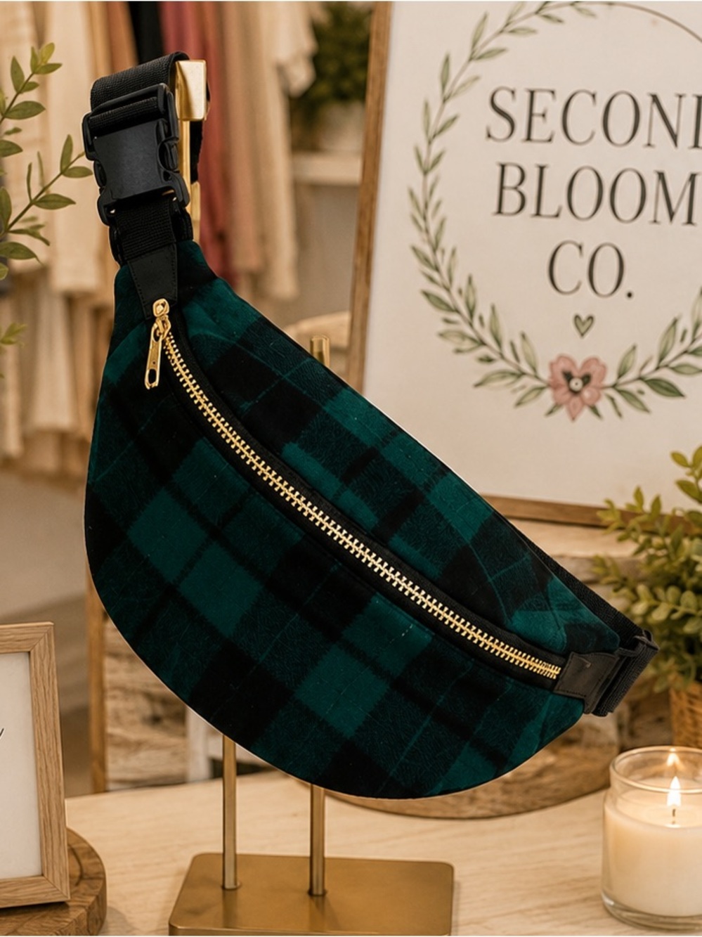 3AM FOREVER Green & Black Plaid Belt Bag Fanny Pack Crossbody